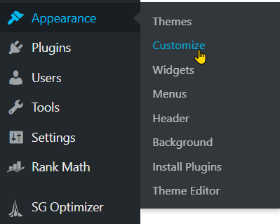 Remove the sidebar using the WordPress Customizer step 1