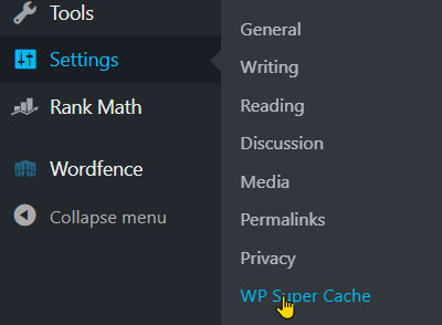 wp supercache menu location