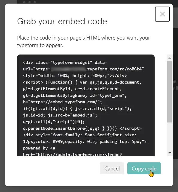 Embedding form with HTML step 4