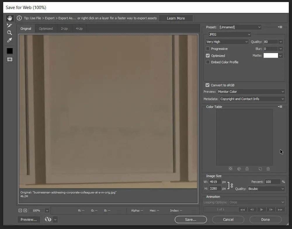 How To Optimize An Image With Photoshop Step 3