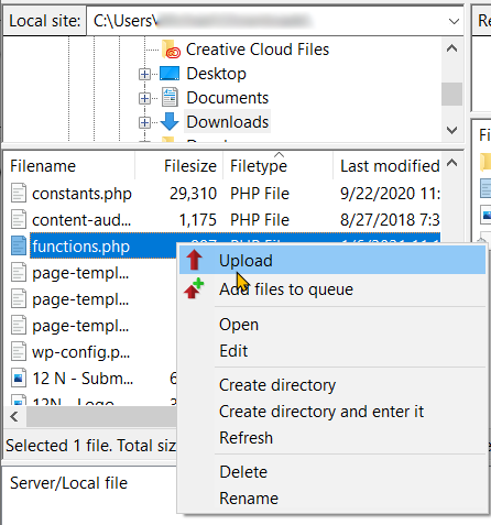Functions.php File via FTP Step 8