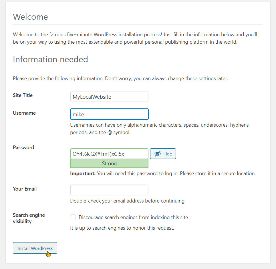 Configure Your New WordPress Installation Step 5