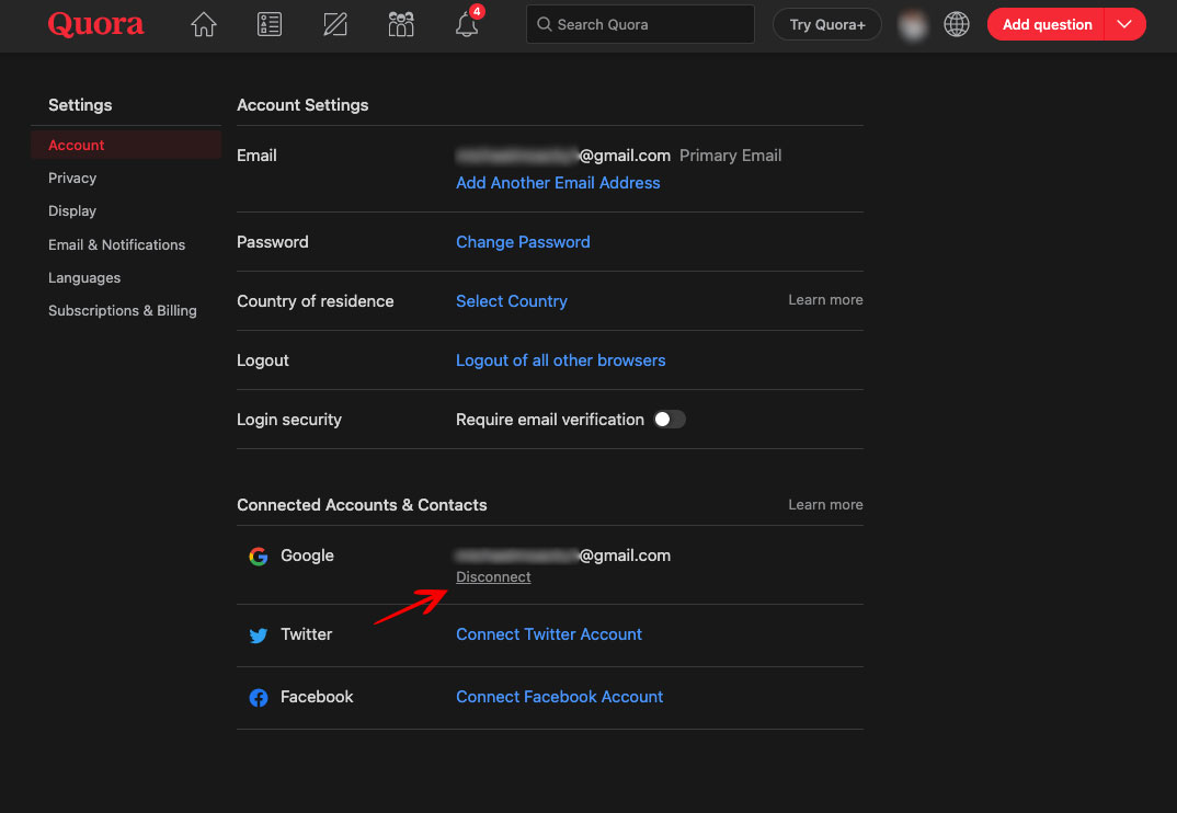 Delink Quora From Your Gmail Account Step 5