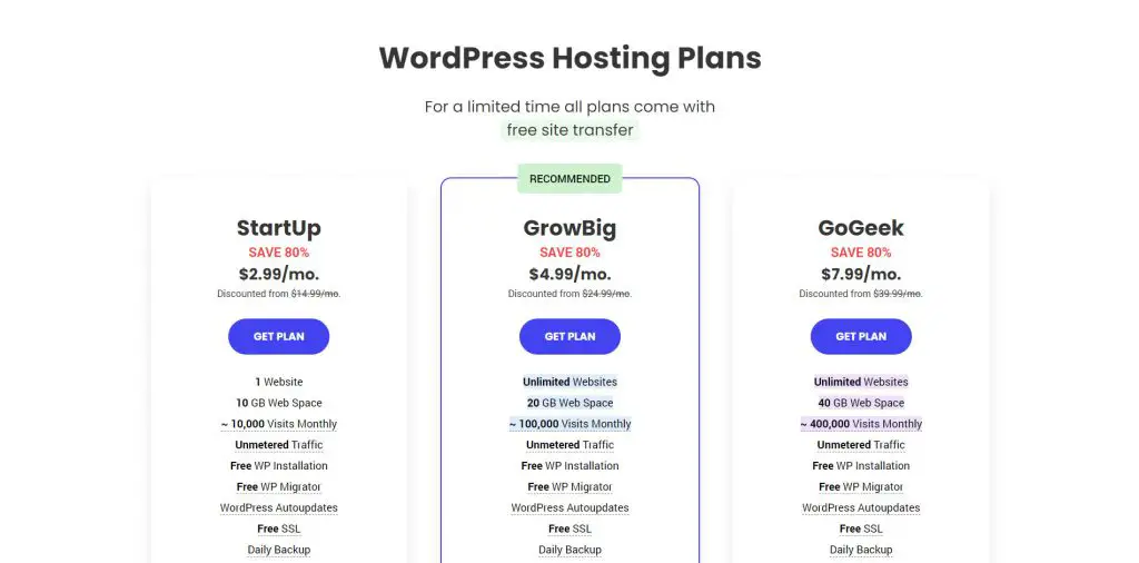 SiteGround Managed WordPress Hosting Pricing Plans