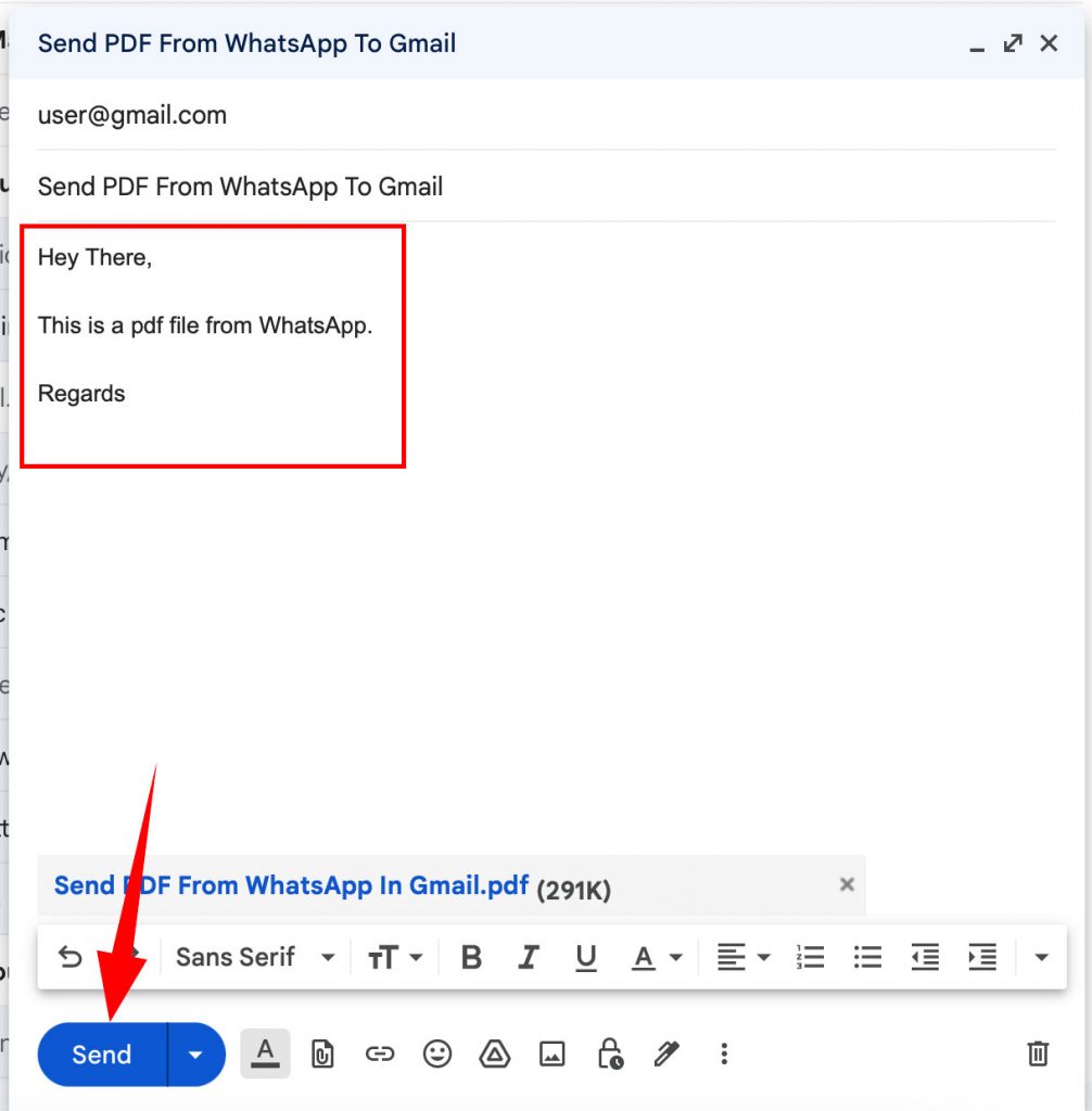 Email The Downloaded PDF Files From WhatsApp Using Gmail Step 8