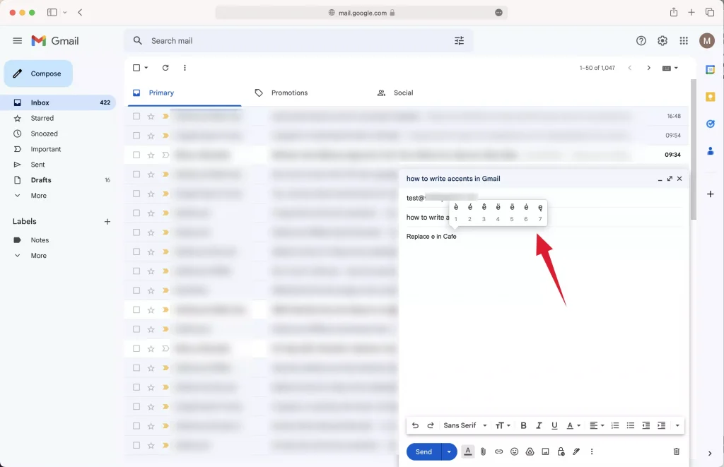 Write Accents In Gmail Using The macOS Accent Menu Step-03
