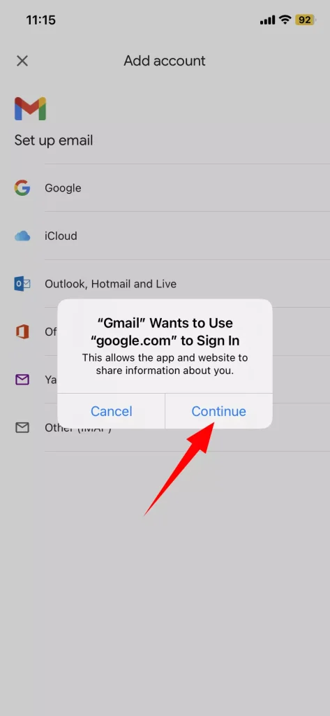 How to Log in to another Gmail account on the Gmail iOS App Step-5
