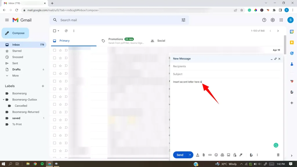 Write Accents In Gmail Using Windows Character Map Step-7