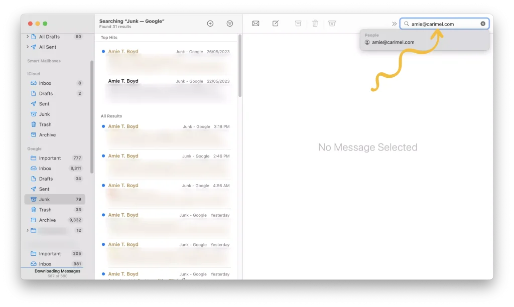 Unmark the sender’s emails as spam in the macOS Mail App Step 04