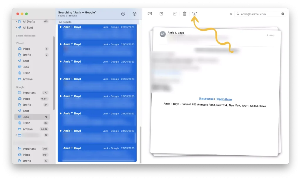 Unmark the sender’s emails as spam in the macOS Mail App Step 07