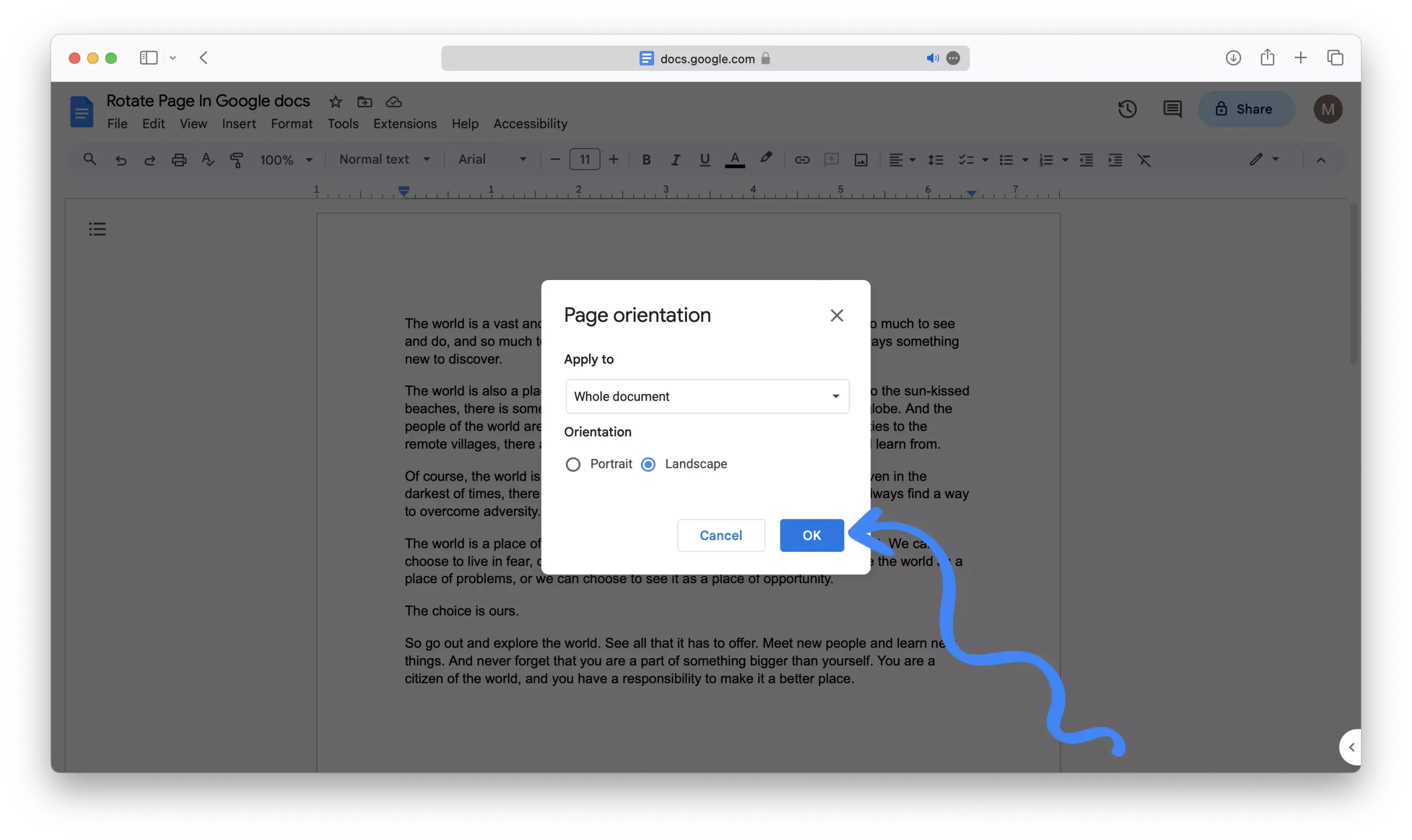 How to Rotate All Pages in Google Docs 06