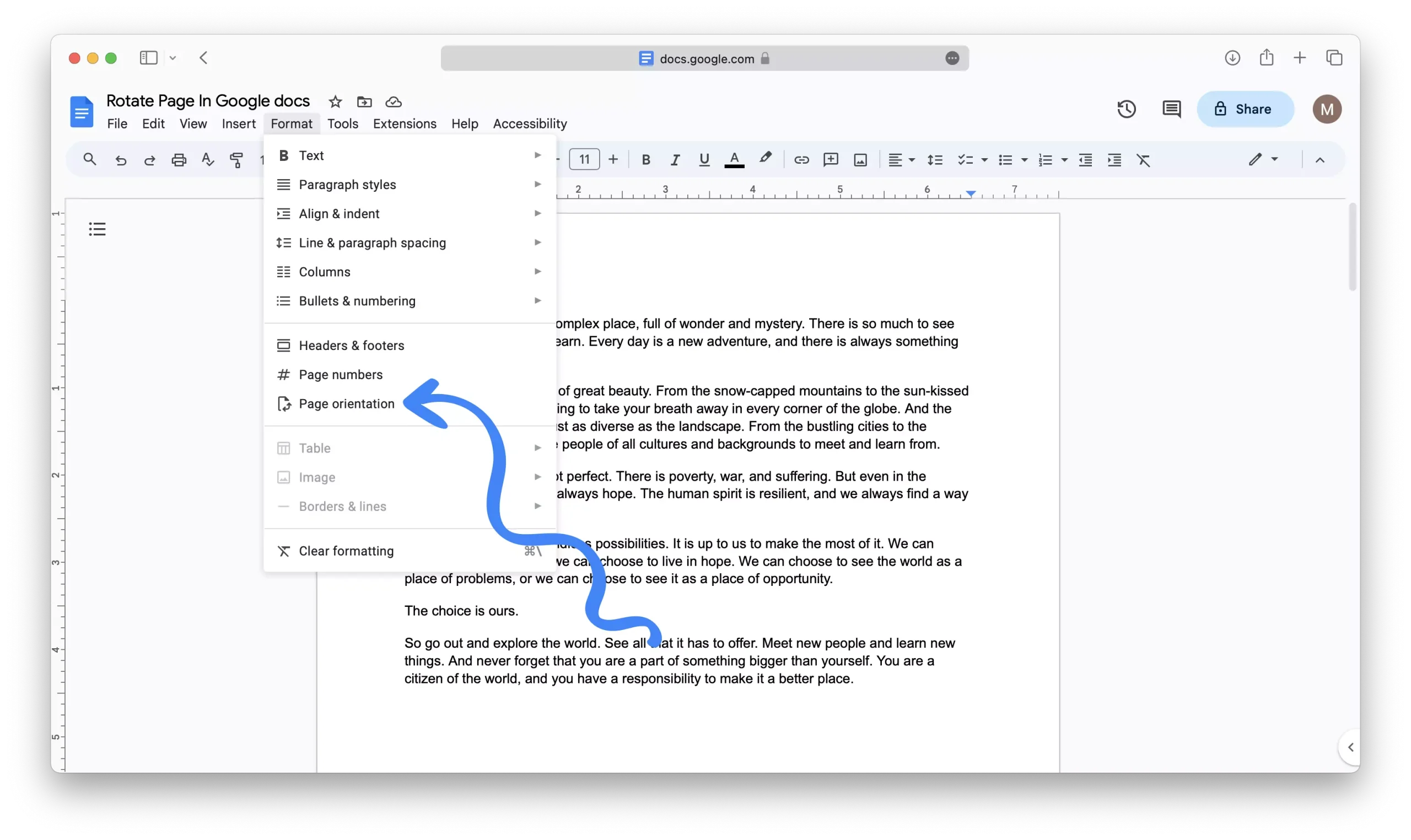 How to Rotate Pages Following a Specific Section in Google Docs 05