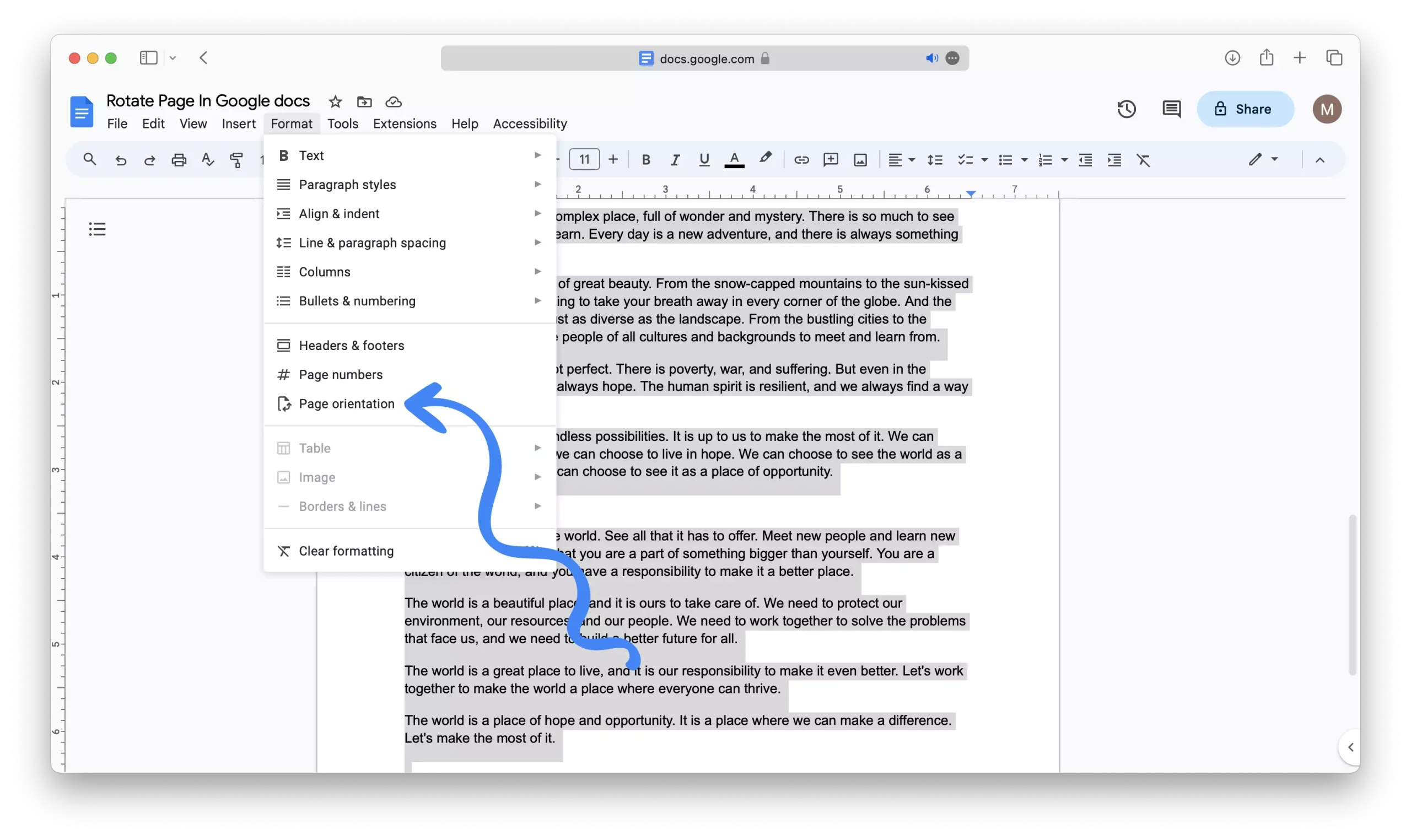 How to Rotate a Single Page in Google Docs 05