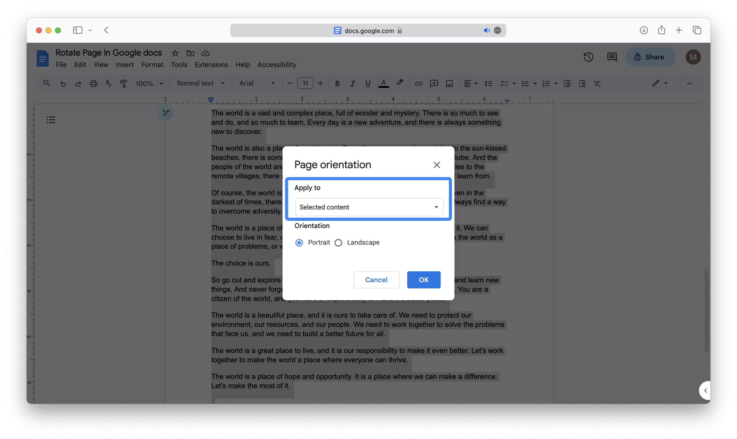 How to Rotate a Single Page in Google Docs 06
