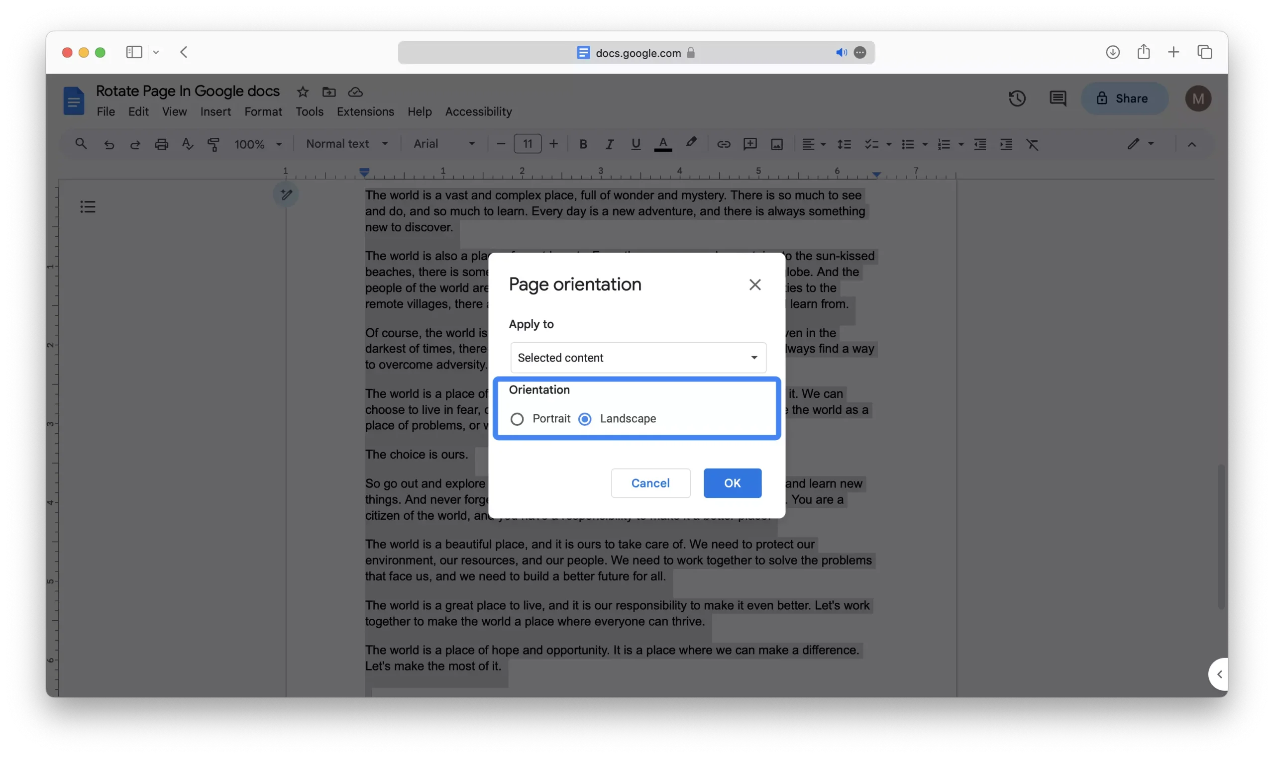 How to Rotate a Single Page in Google Docs 07