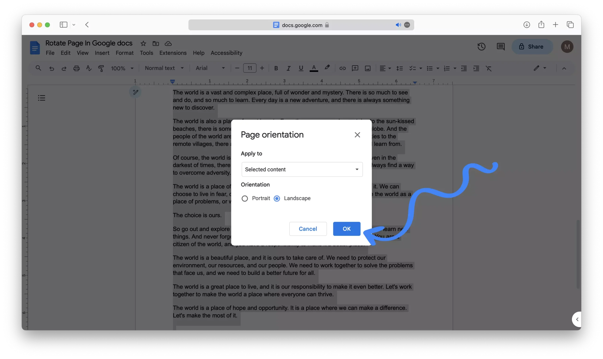 How to Rotate a Single Page in Google Docs 08
