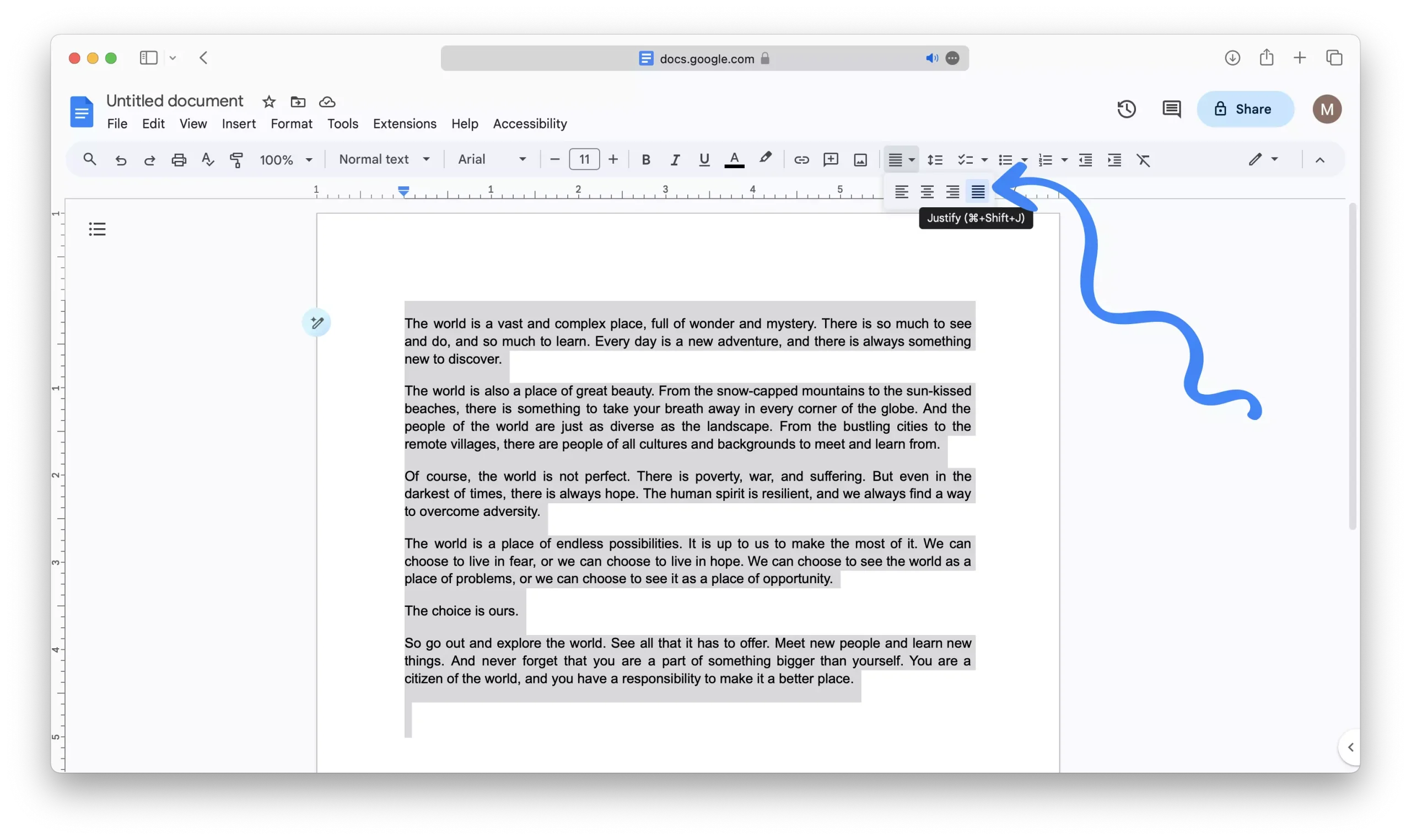 How to justify text in Google Docs Step 03b