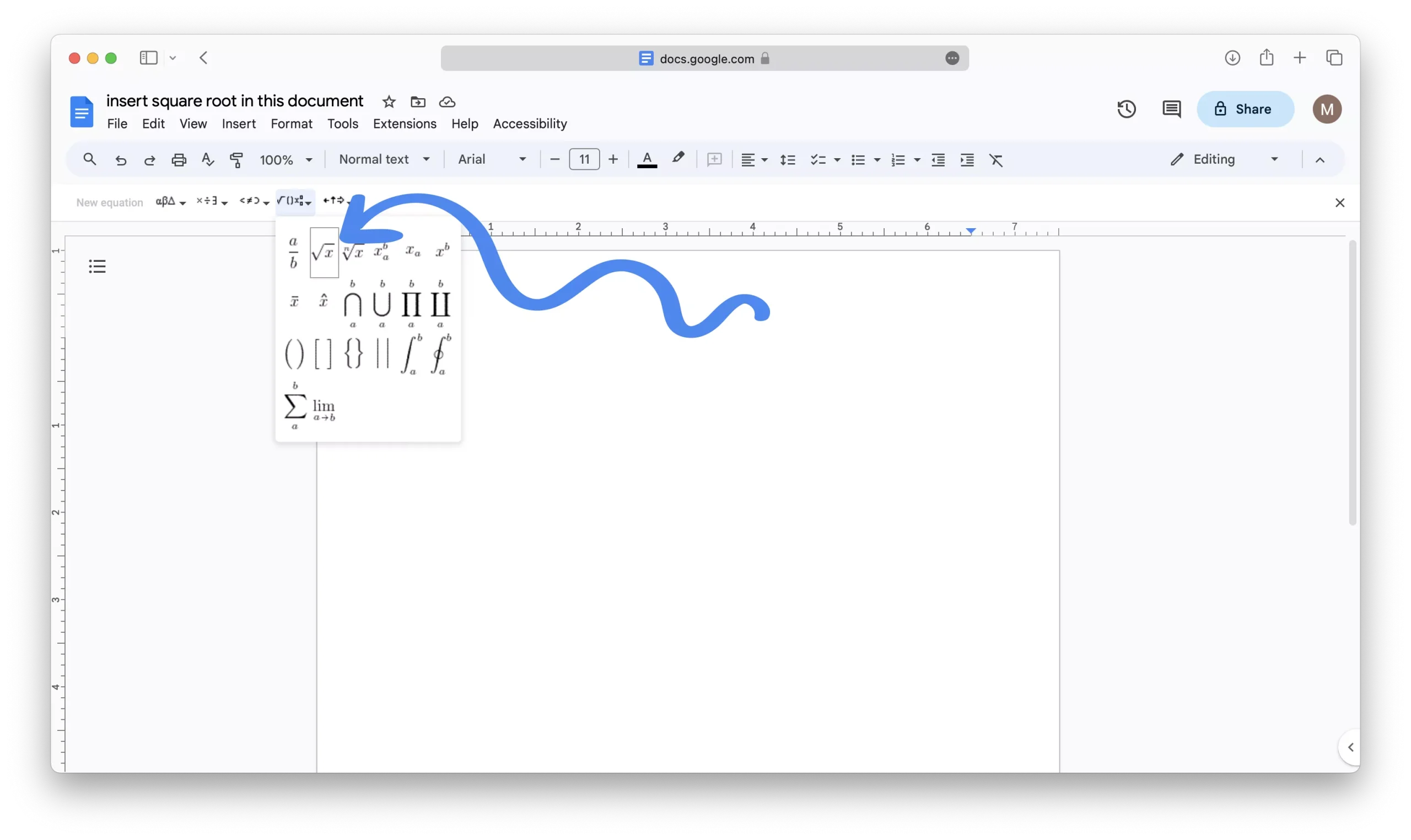 Using the Equation Tool to Insert the Square Root Symbol 05